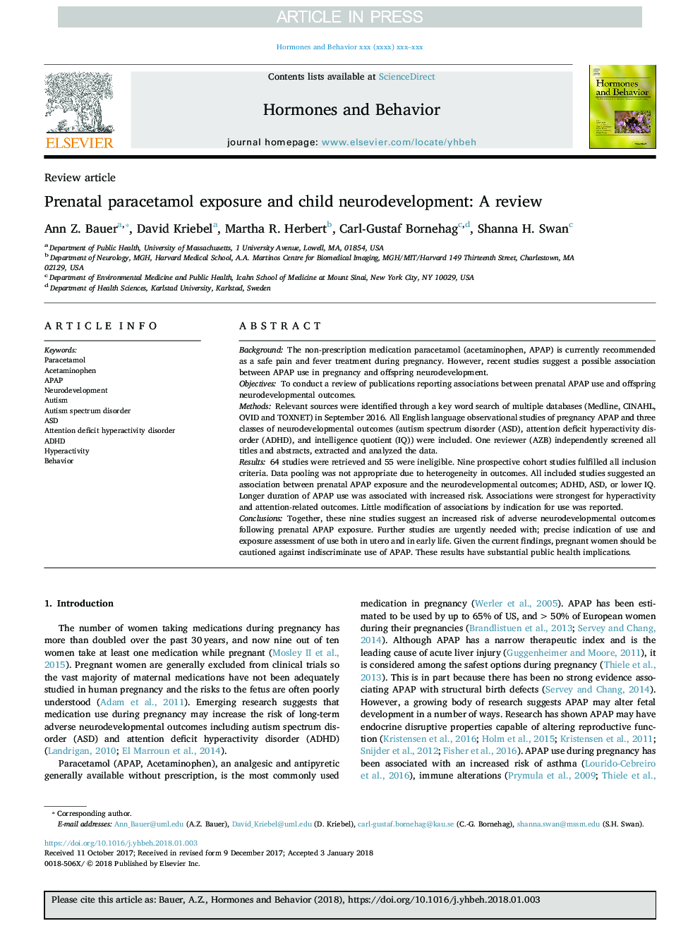 Prenatal paracetamol exposure and child neurodevelopment: A review