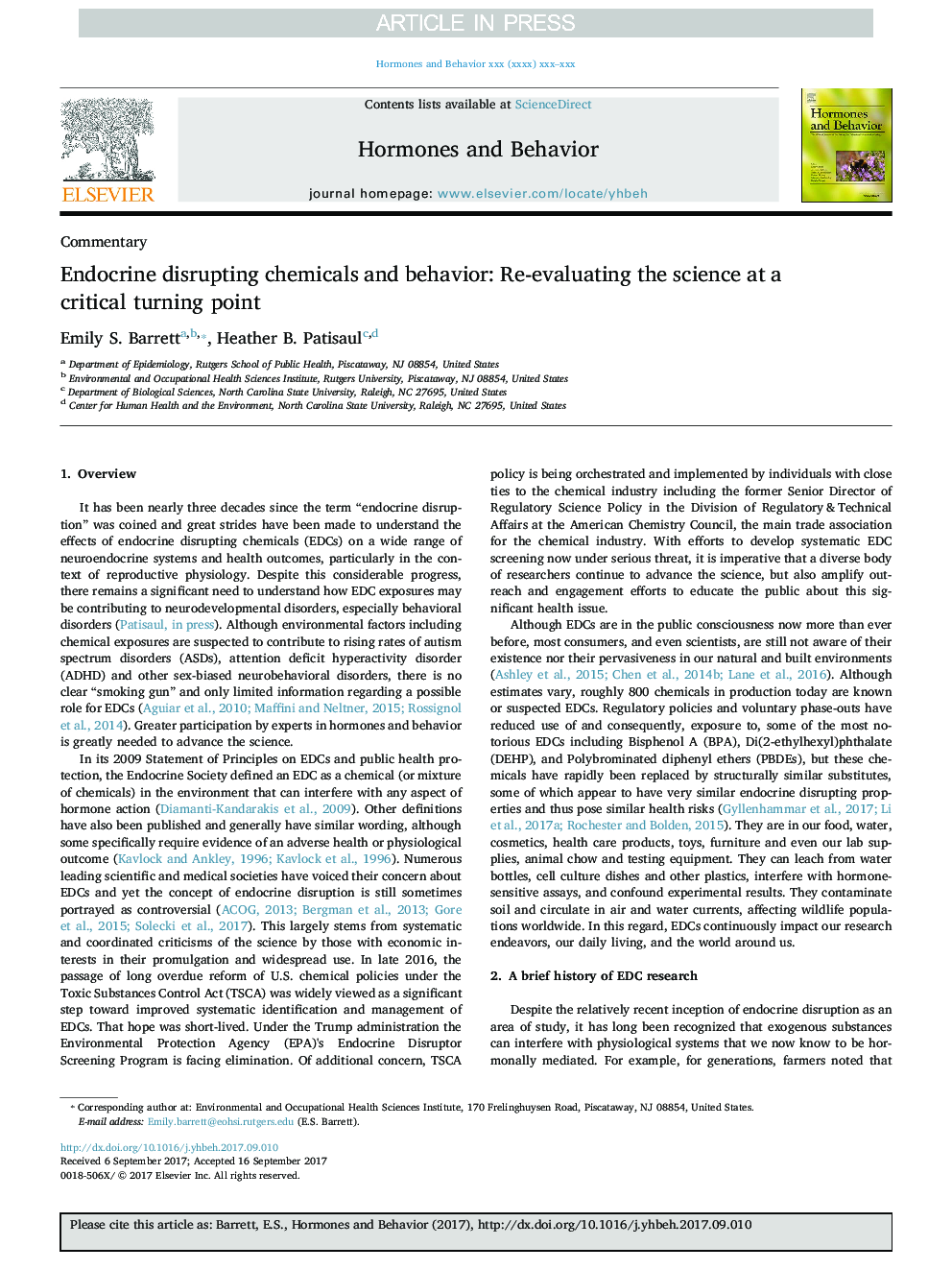 Endocrine disrupting chemicals and behavior: Re-evaluating the science at a critical turning point