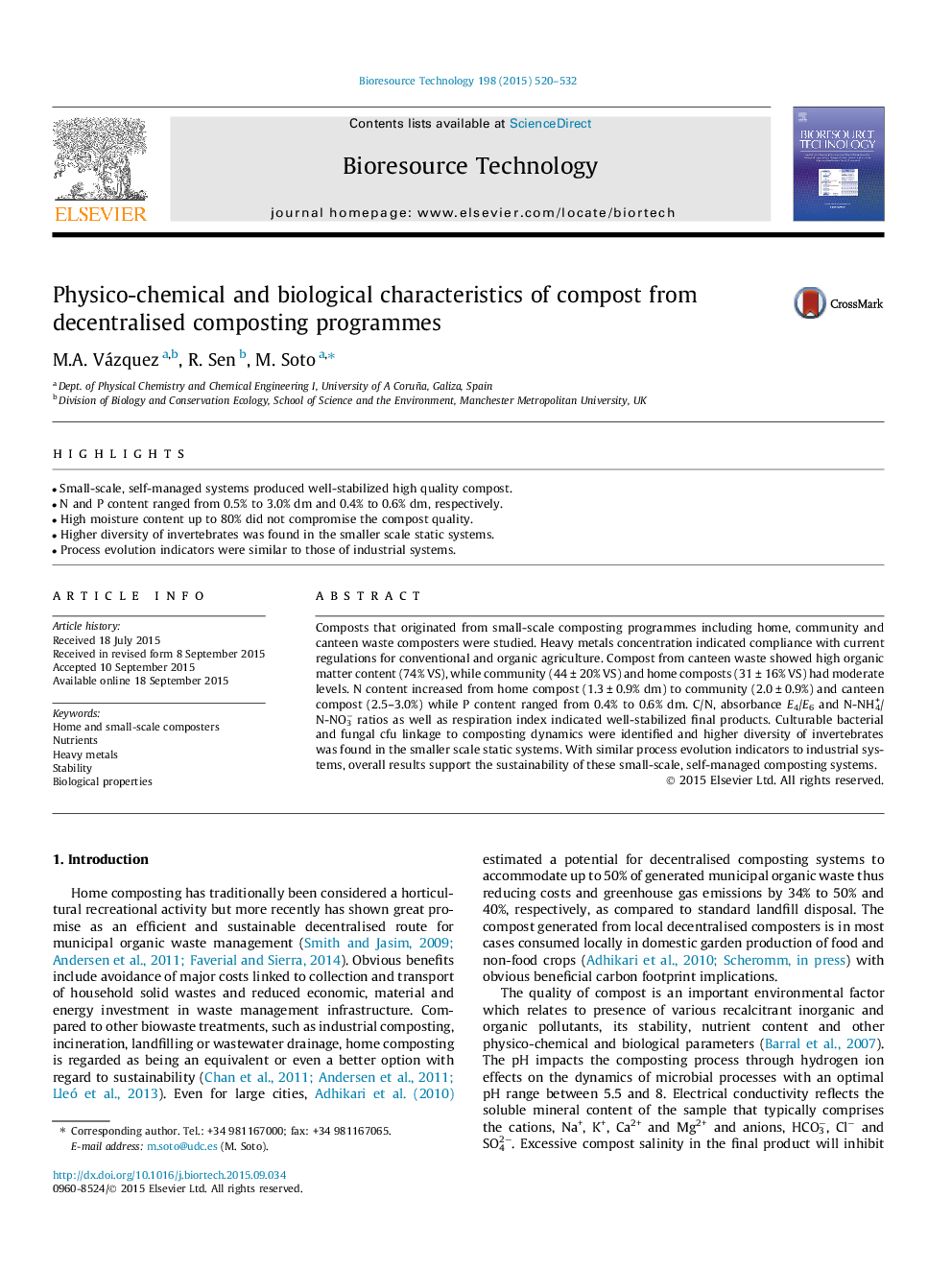 Physico-chemical and biological characteristics of compost from decentralised composting programmes