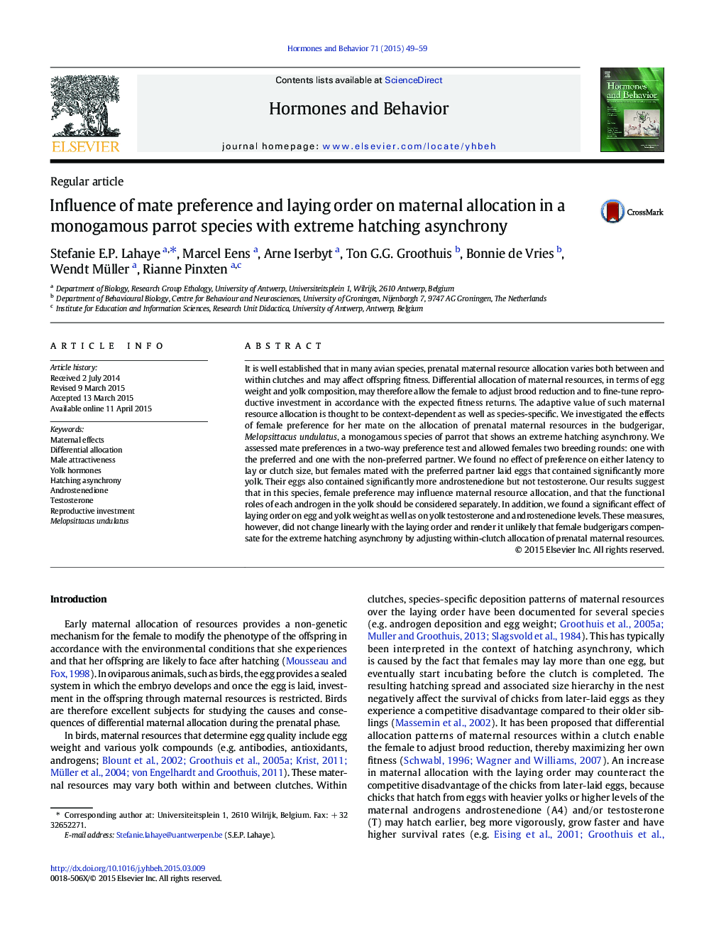 تأثیر ترجیح مات و ترتیب تخمین بر تخصیص مادران در گونه های طوطی مونوگامی با ناهنجاری های شدید شلاق 