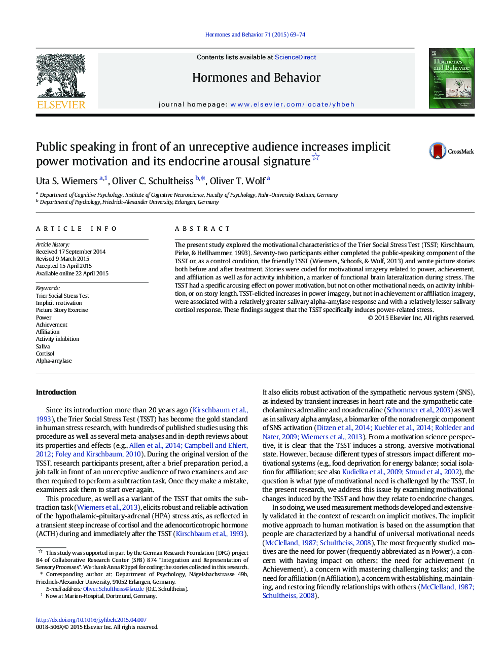 Public speaking in front of an unreceptive audience increases implicit power motivation and its endocrine arousal signature