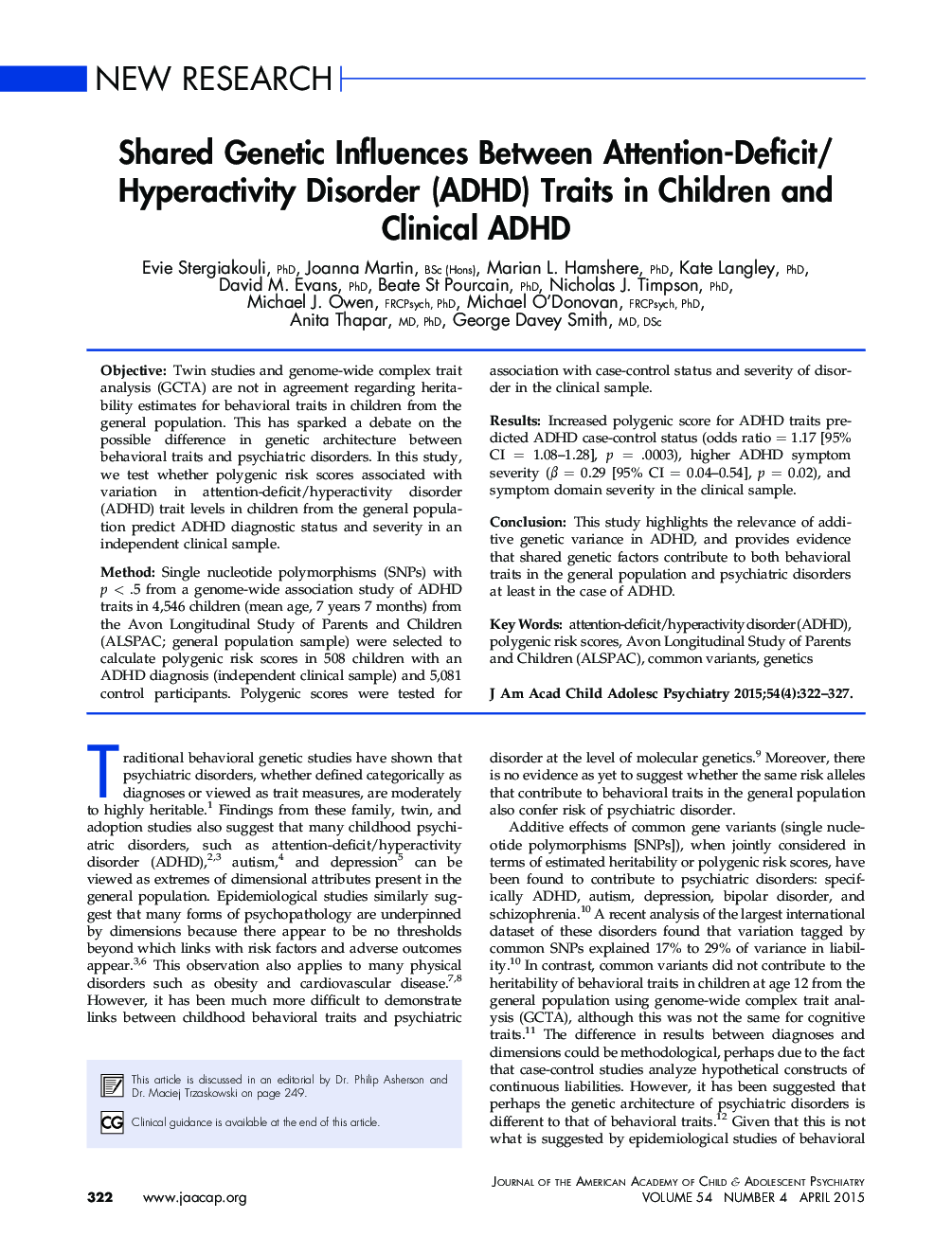 Shared Genetic Influences Between Attention-Deficit/Hyperactivity Disorder (ADHD) Traits in Children and Clinical ADHD