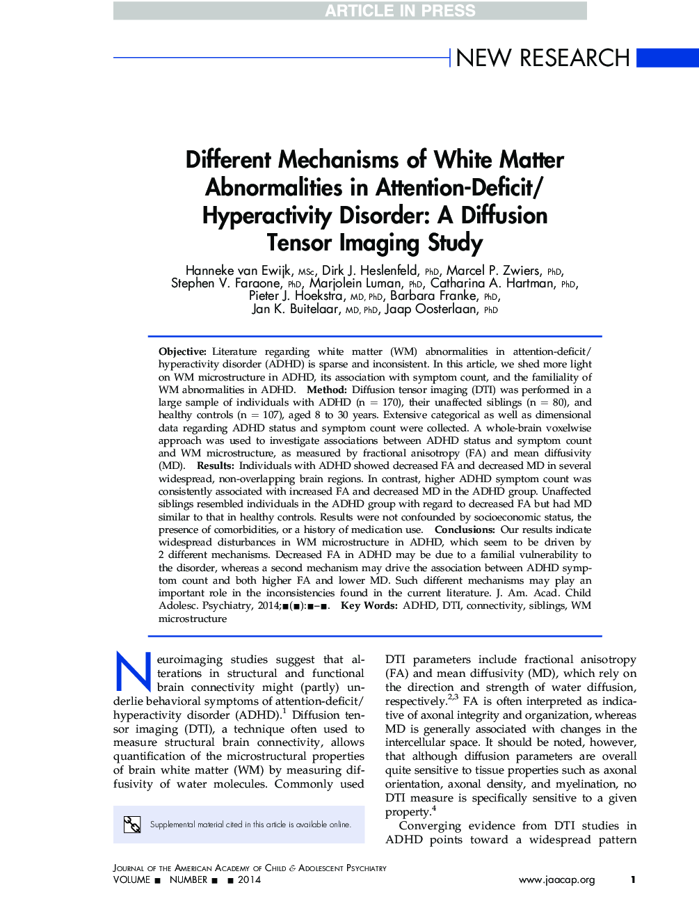 Different Mechanisms of White Matter Abnormalities in Attention-Deficit/Hyperactivity Disorder: A Diffusion Tensor Imaging Study