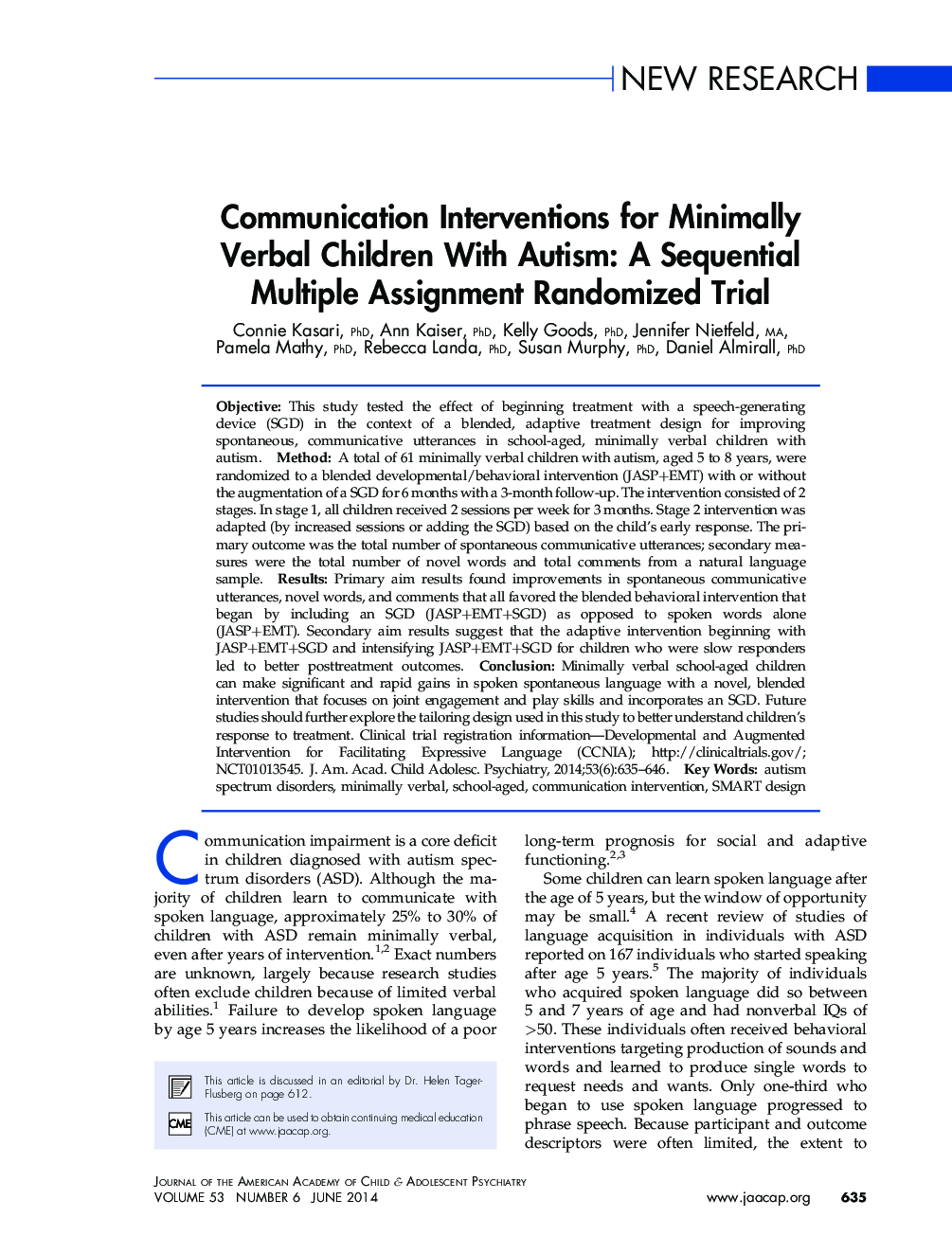 Communication Interventions for Minimally Verbal Children With Autism: A Sequential Multiple Assignment Randomized Trial