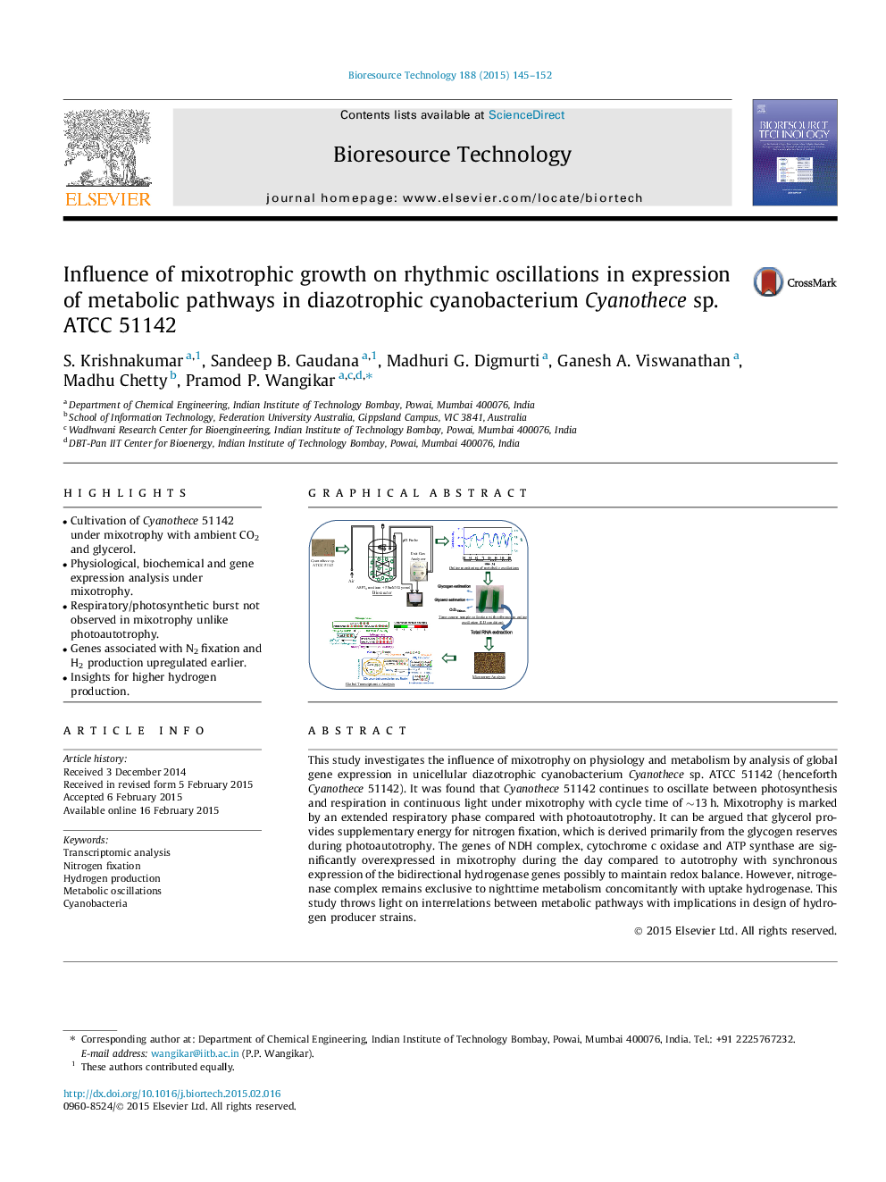 Influence of mixotrophic growth on rhythmic oscillations in expression of metabolic pathways in diazotrophic cyanobacterium Cyanothece sp. ATCC 51142