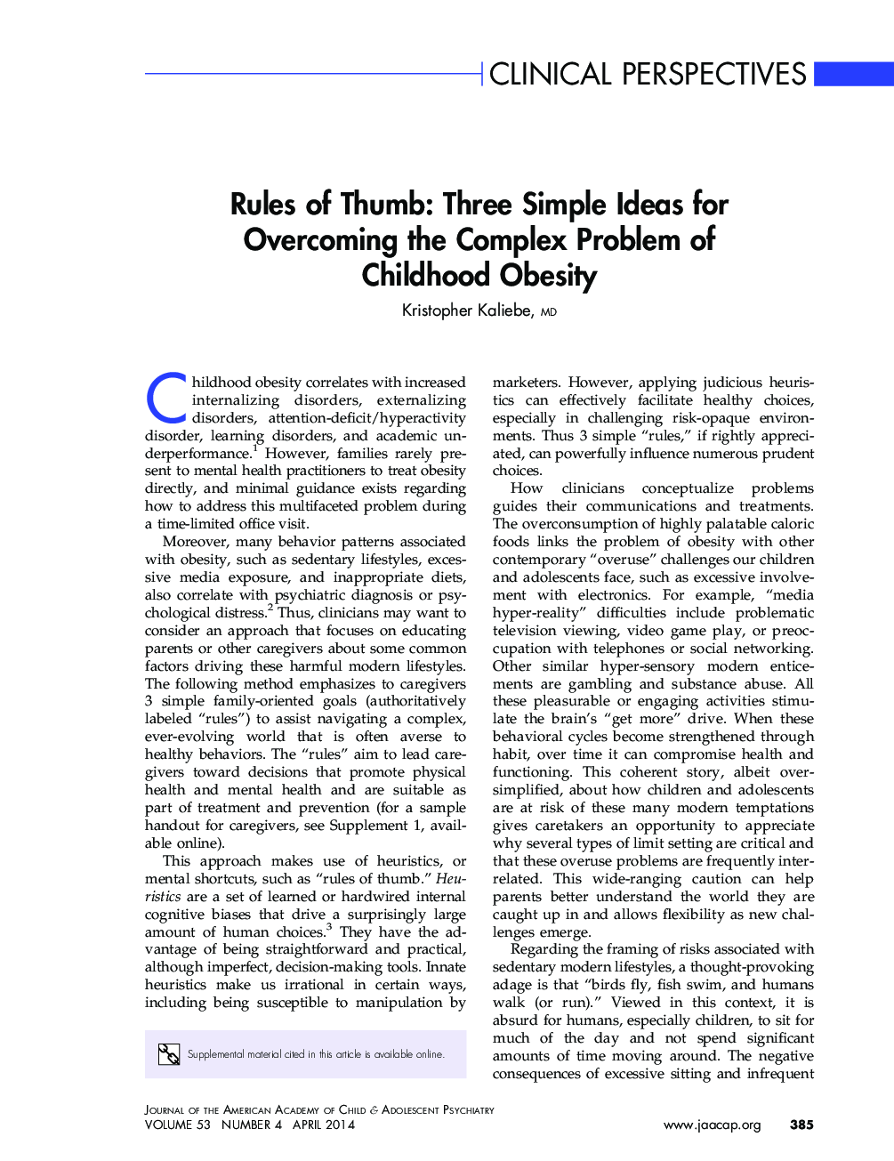 Rules of Thumb: Three Simple Ideas for Overcoming the Complex Problem of Childhood Obesity