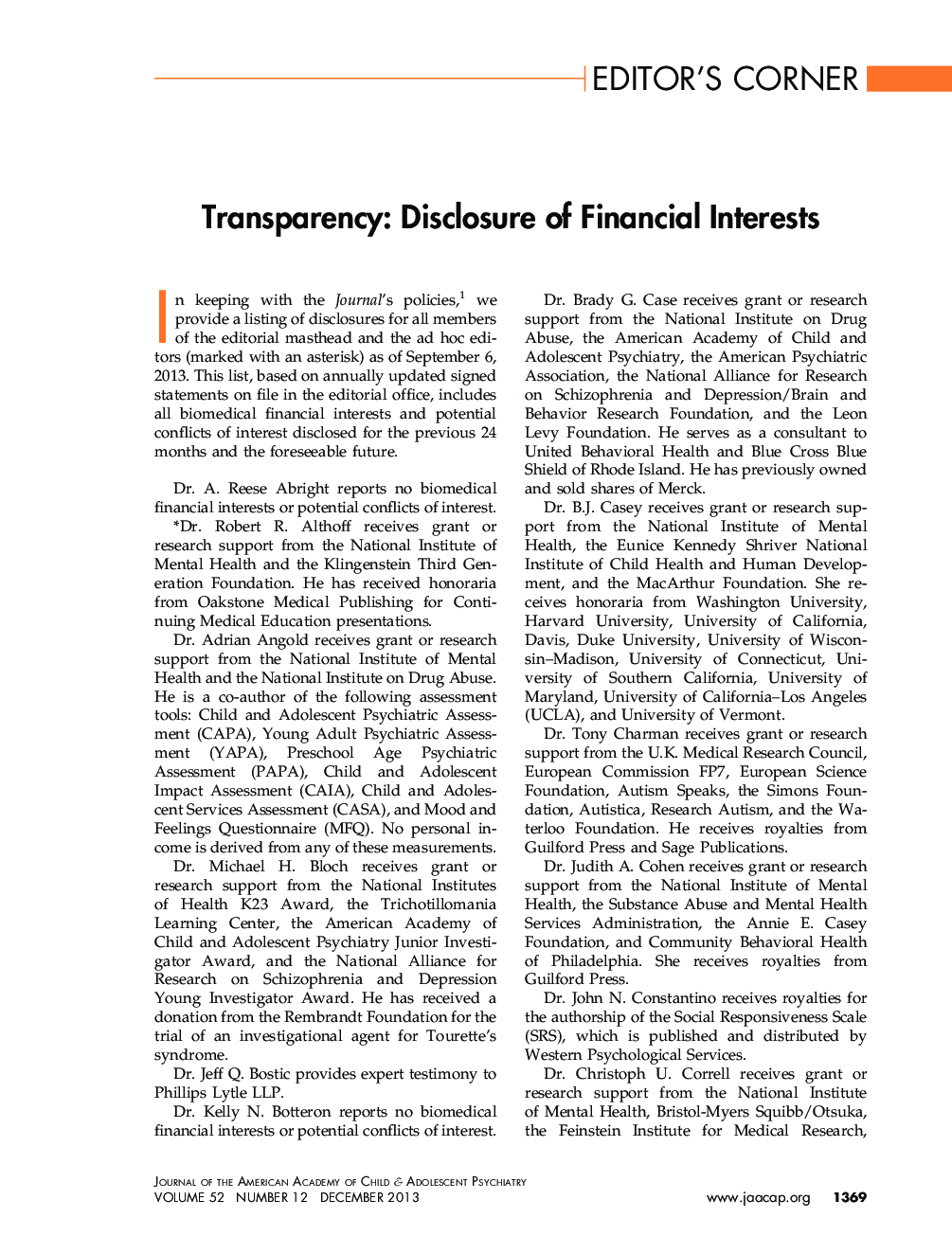Transparency: Disclosure of Financial Interests