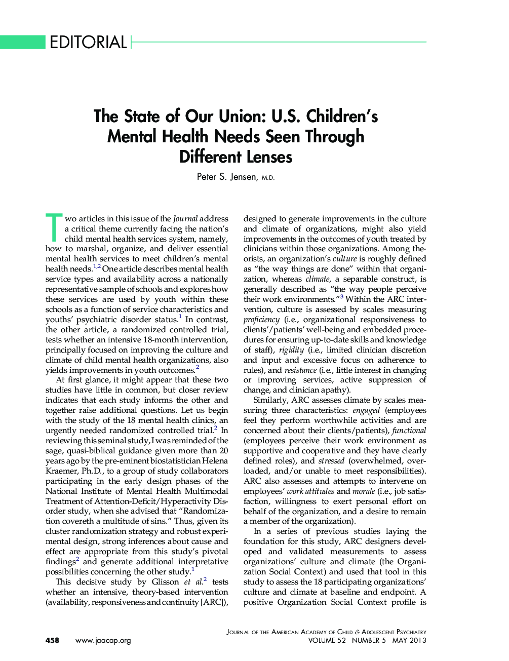 The State of Our Union: U.S. Children's Mental Health Needs Seen Through Different Lenses