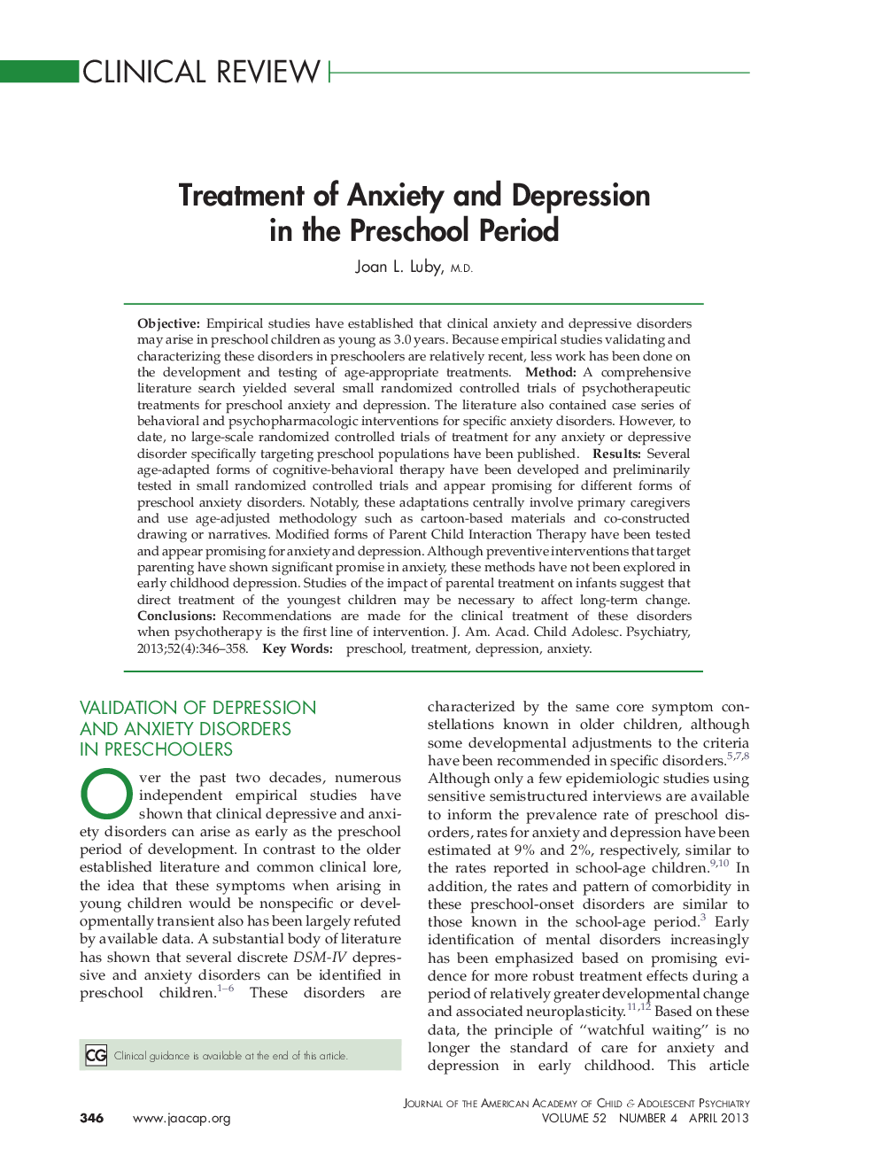 Treatment of Anxiety and Depression in the Preschool Period