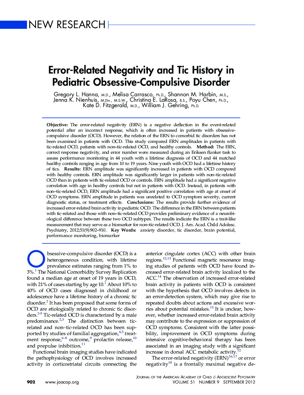 Error-Related Negativity and Tic History in Pediatric Obsessive-Compulsive Disorder