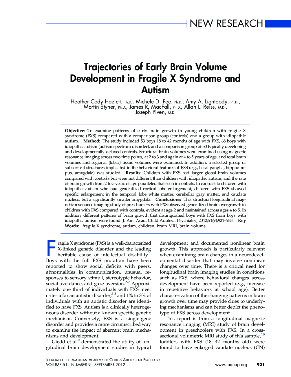 Trajectories of Early Brain Volume Development in Fragile X Syndrome and Autism