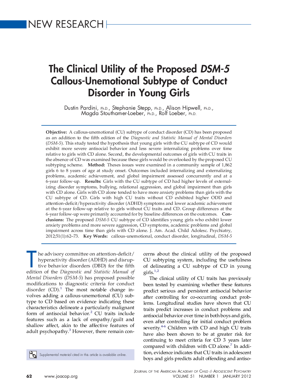 The Clinical Utility of the Proposed DSM-5 Callous-Unemotional Subtype of Conduct Disorder in Young Girls