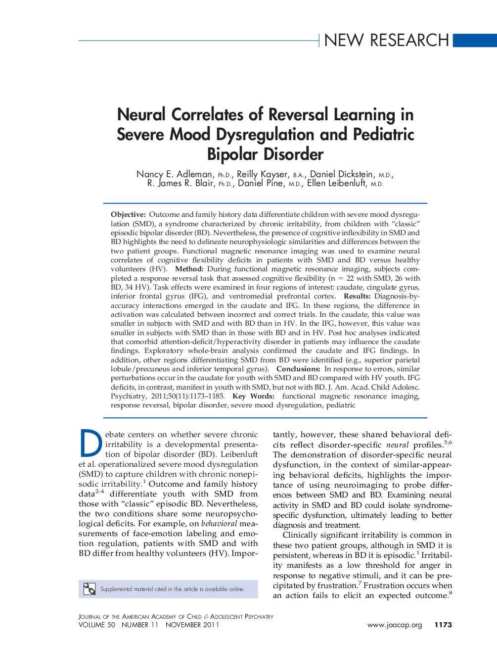 Neural Correlates of Reversal Learning in Severe Mood Dysregulation and Pediatric Bipolar Disorder