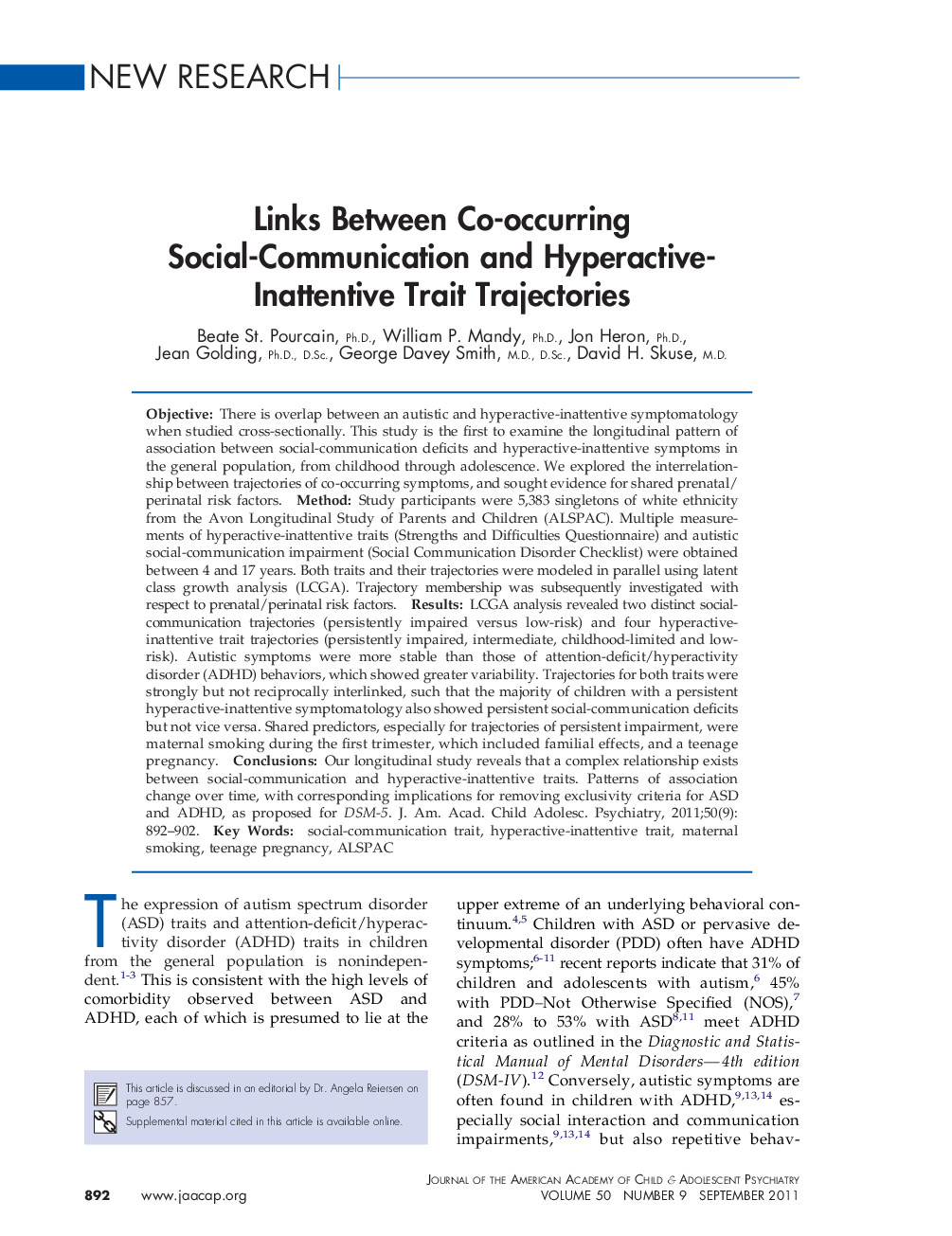 Links Between Co-occurring Social-Communication and Hyperactive-Inattentive Trait Trajectories