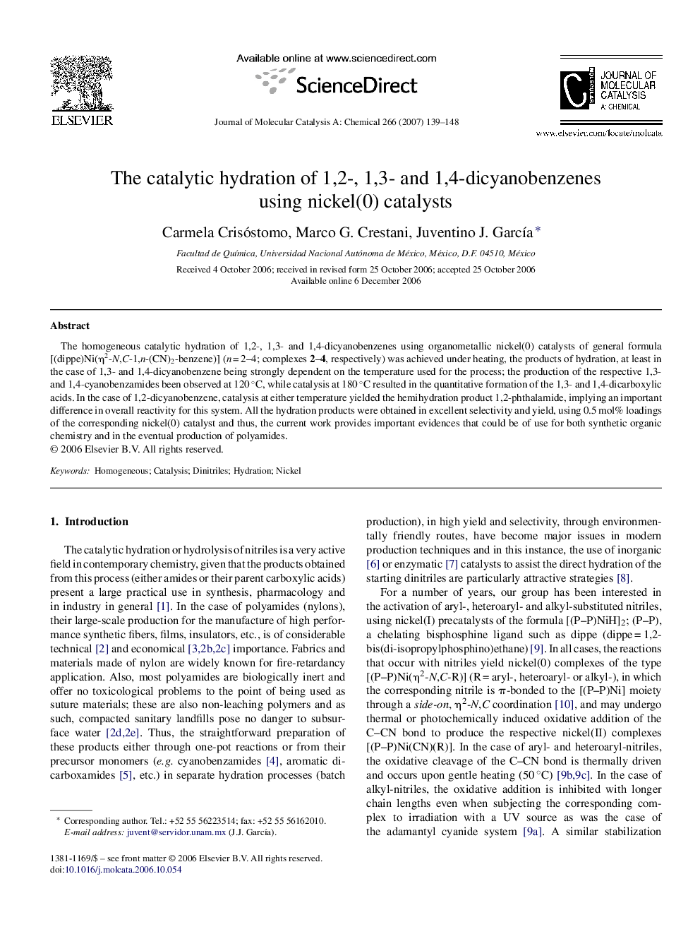 The catalytic hydration of 1,2-, 1,3- and 1,4-dicyanobenzenes using nickel(0) catalysts