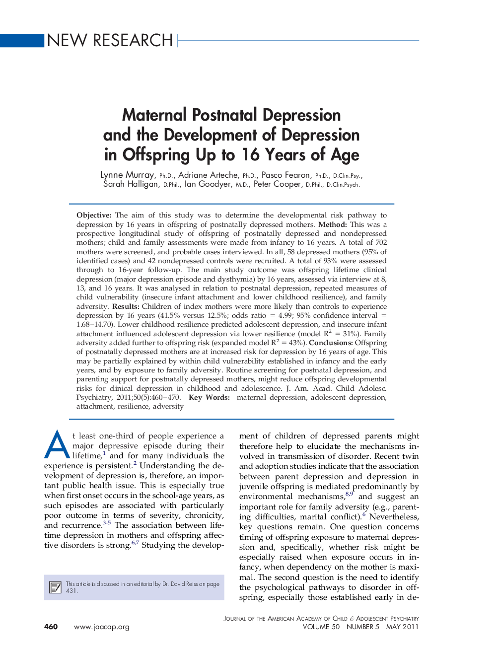 Maternal Postnatal Depression and the Development of Depression in Offspring Up to 16 Years of Age