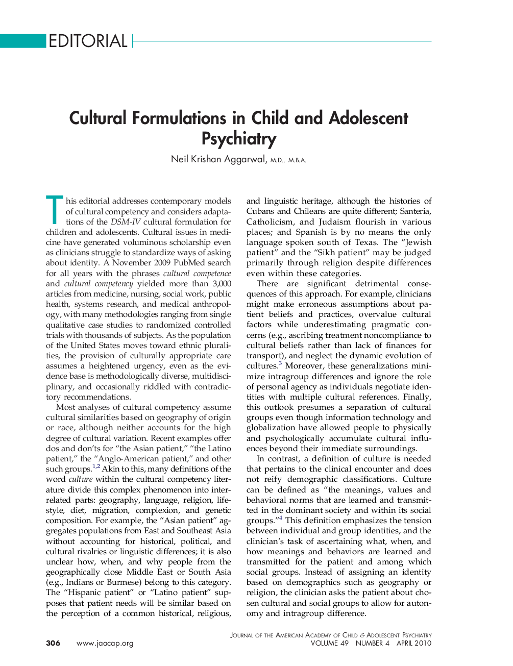 Cultural Formulations in Child and Adolescent Psychiatry