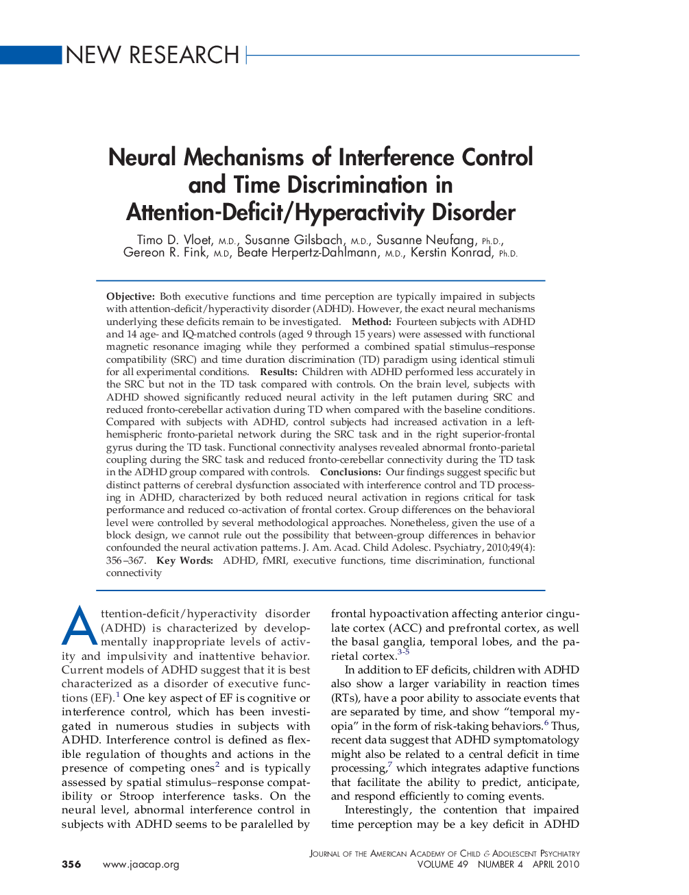 Neural Mechanisms of Interference Control and Time Discrimination in Attention-Deficit/Hyperactivity Disorder