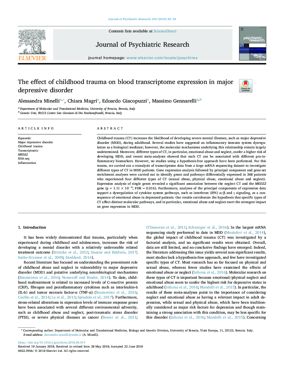 The effect of childhood trauma on blood transcriptome expression in major depressive disorder