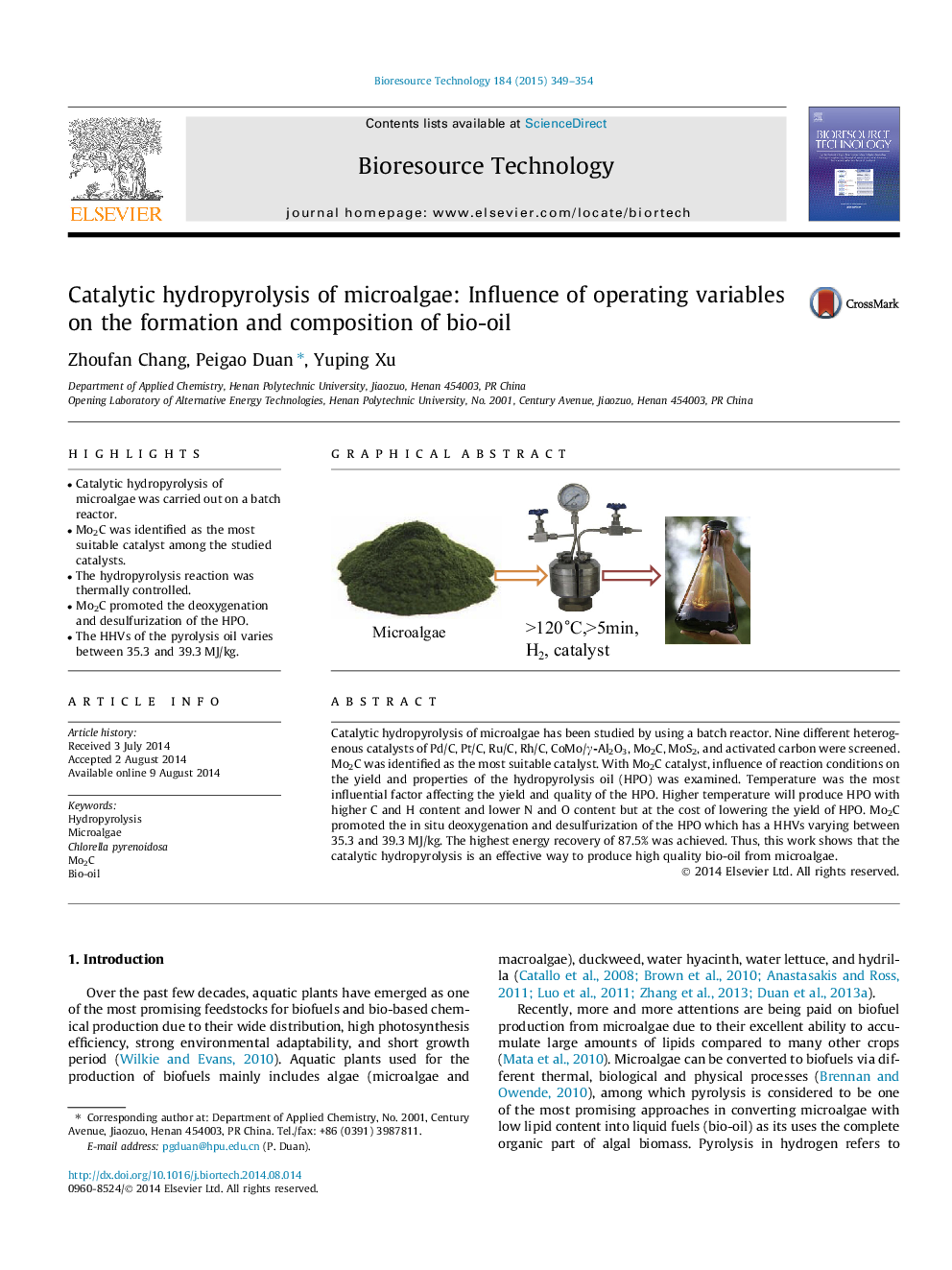 Catalytic hydropyrolysis of microalgae: Influence of operating variables on the formation and composition of bio-oil