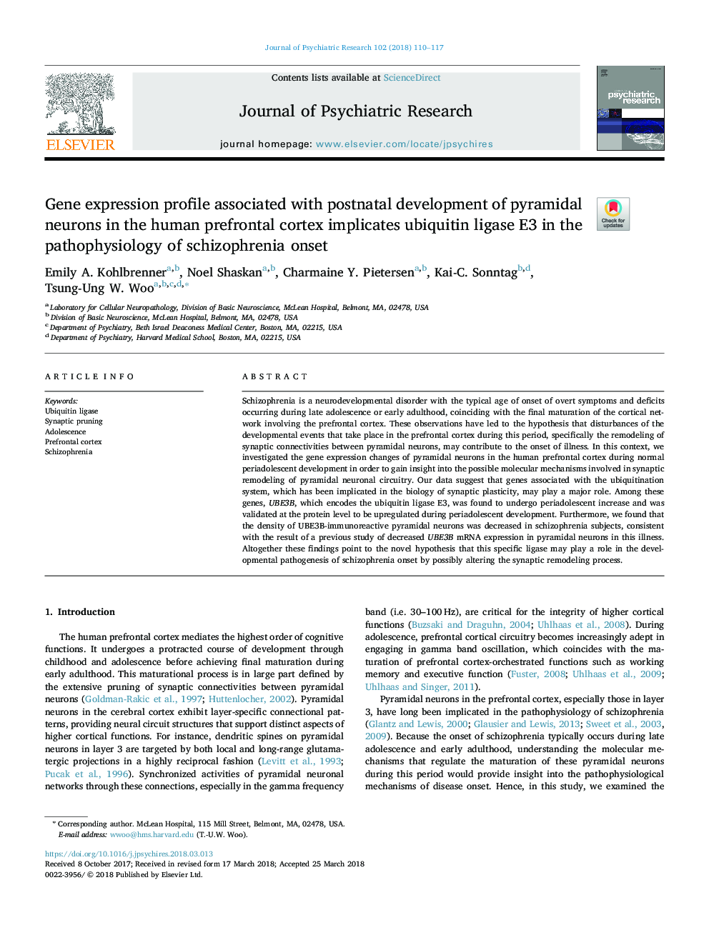 عکس صفحه اول مقاله: Gene expression profile associated with postnatal development of pyramidal neurons in the human prefrontal cortex implicates ubiquitin ligase E3 in the pathophysiology of schizophrenia onset Gene expression profile associated with postnatal development of pyramidal neurons in the human prefrontal cortex implicates ubiquitin ligase E3 in the pathophysiology of schizophrenia onset