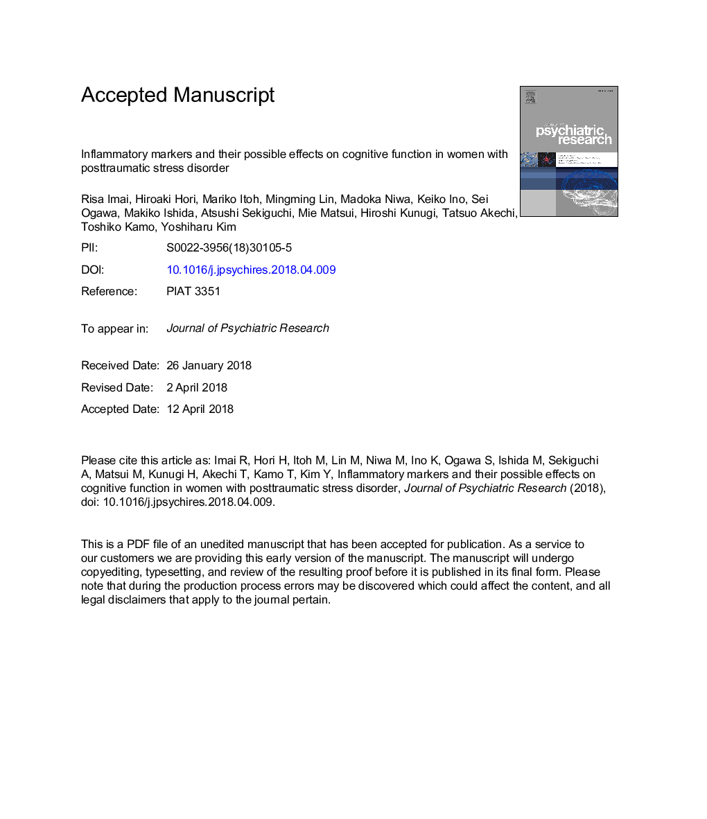 Inflammatory markers and their possible effects on cognitive function in women with posttraumatic stress disorder