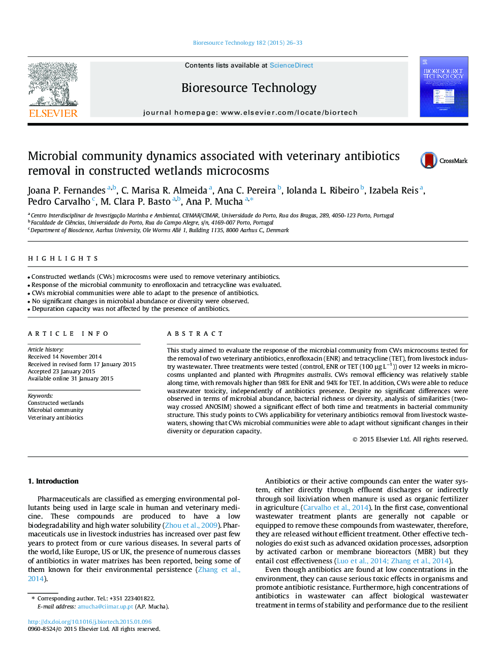 Microbial community dynamics associated with veterinary antibiotics removal in constructed wetlands microcosms