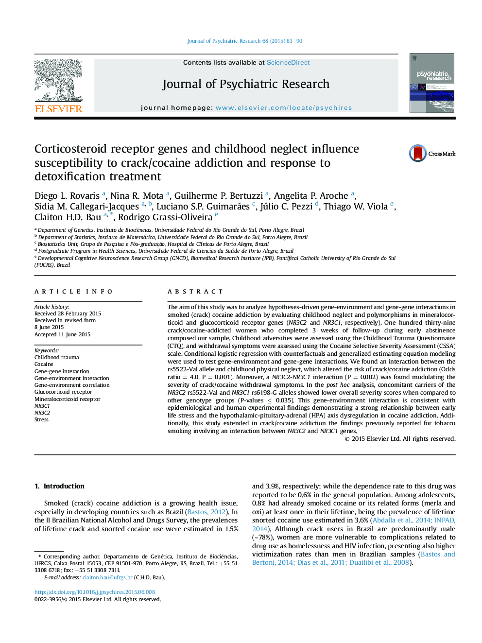 Corticosteroid receptor genes and childhood neglect influence susceptibility to crack/cocaine addiction and response to detoxification treatment