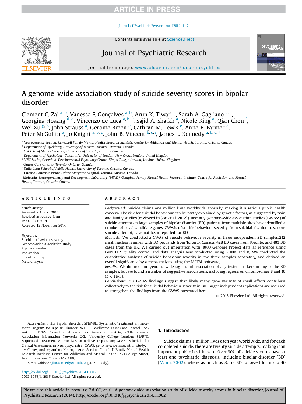 A genome-wide association study of suicide severity scores in bipolar disorder