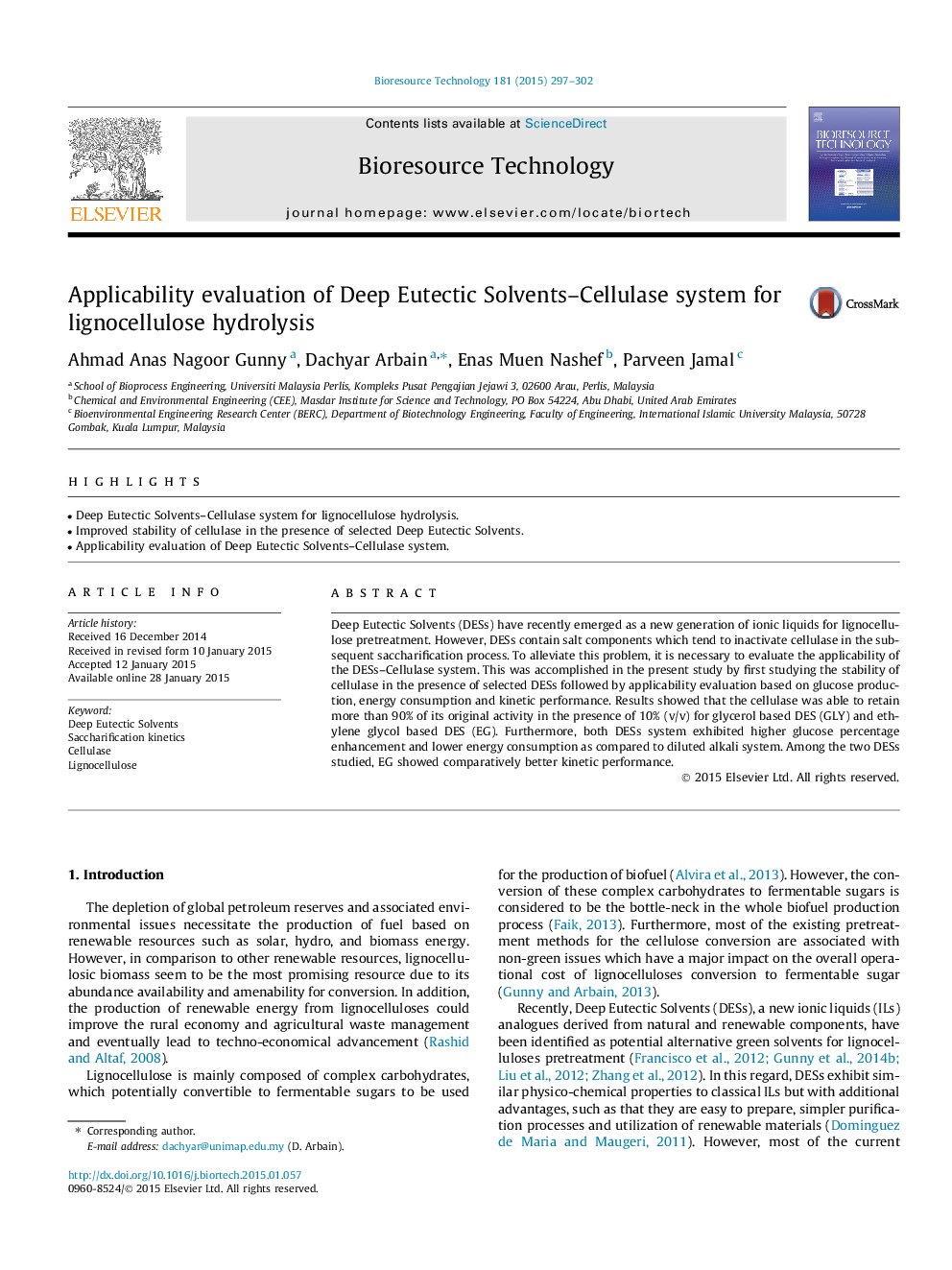 عکس صفحه اول مقاله: Applicability evaluation of Deep Eutectic Solvents–Cellulase system for lignocellulose hydrolysis Applicability evaluation of Deep Eutectic Solvents–Cellulase system for lignocellulose hydrolysis