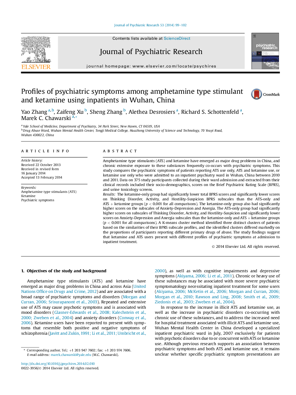 Profiles of psychiatric symptoms among amphetamine type stimulant and ketamine using inpatients in Wuhan, China