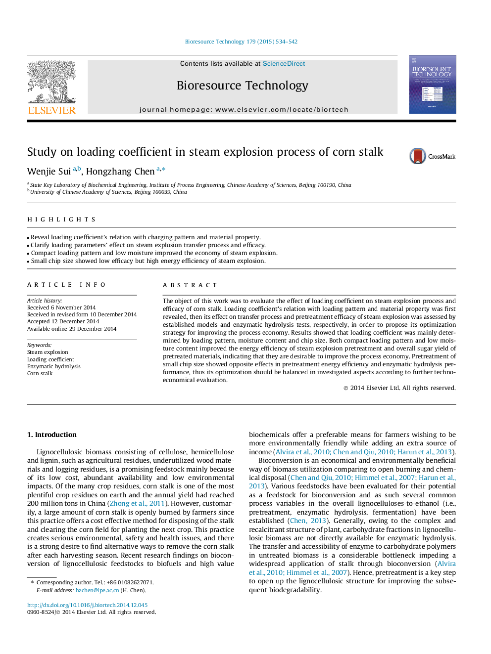 Study on loading coefficient in steam explosion process of corn stalk