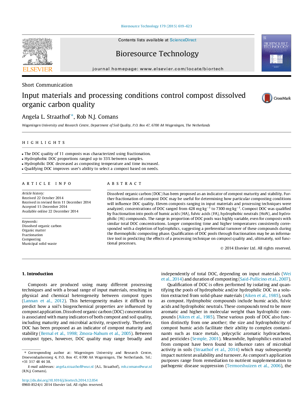 Input materials and processing conditions control compost dissolved organic carbon quality