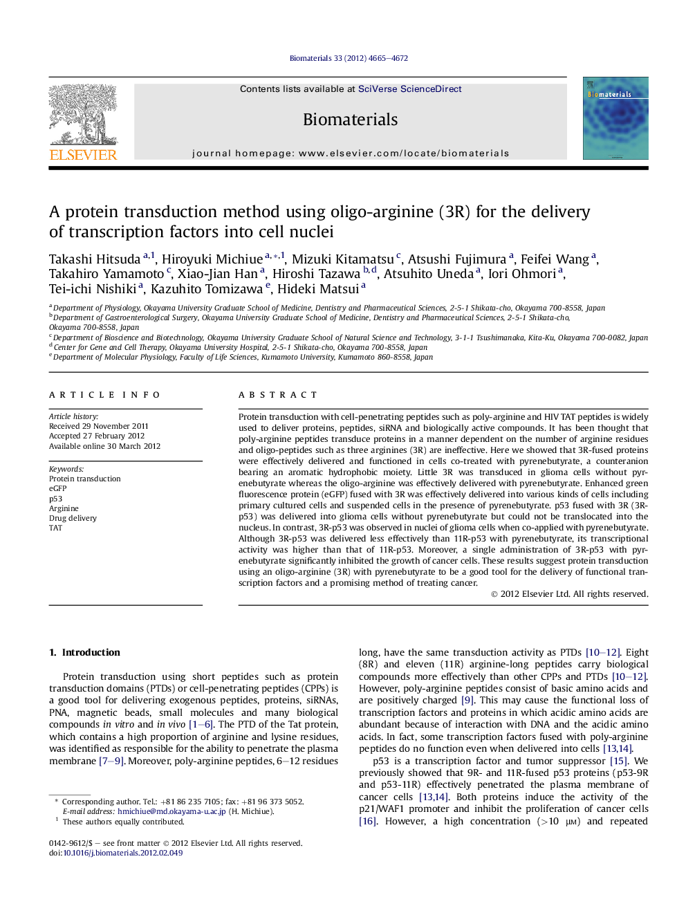 A protein transduction method using oligo-arginine (3R) for the delivery of transcription factors into cell nuclei