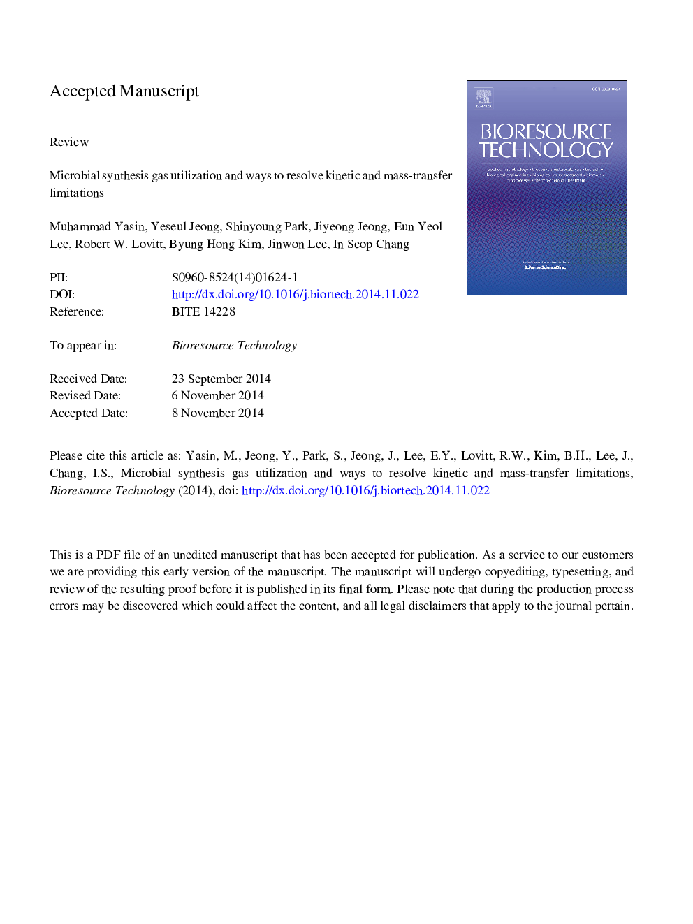 Microbial synthesis gas utilization and ways to resolve kinetic and mass-transfer limitations