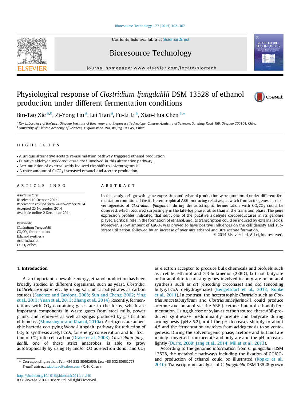 Physiological response of Clostridium ljungdahlii DSM 13528 of ethanol production under different fermentation conditions