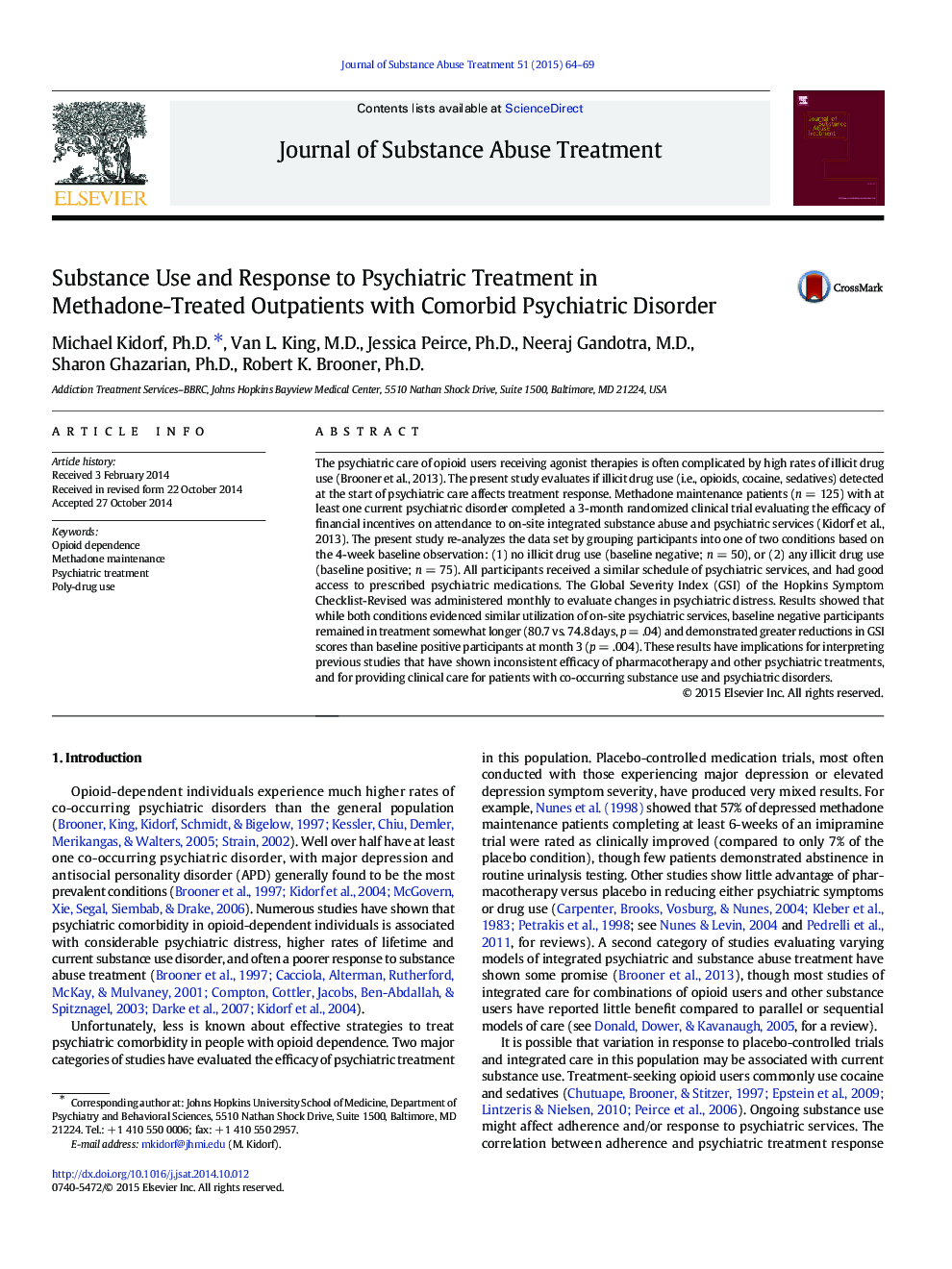 Substance Use and Response to Psychiatric Treatment in Methadone-Treated Outpatients with Comorbid Psychiatric Disorder