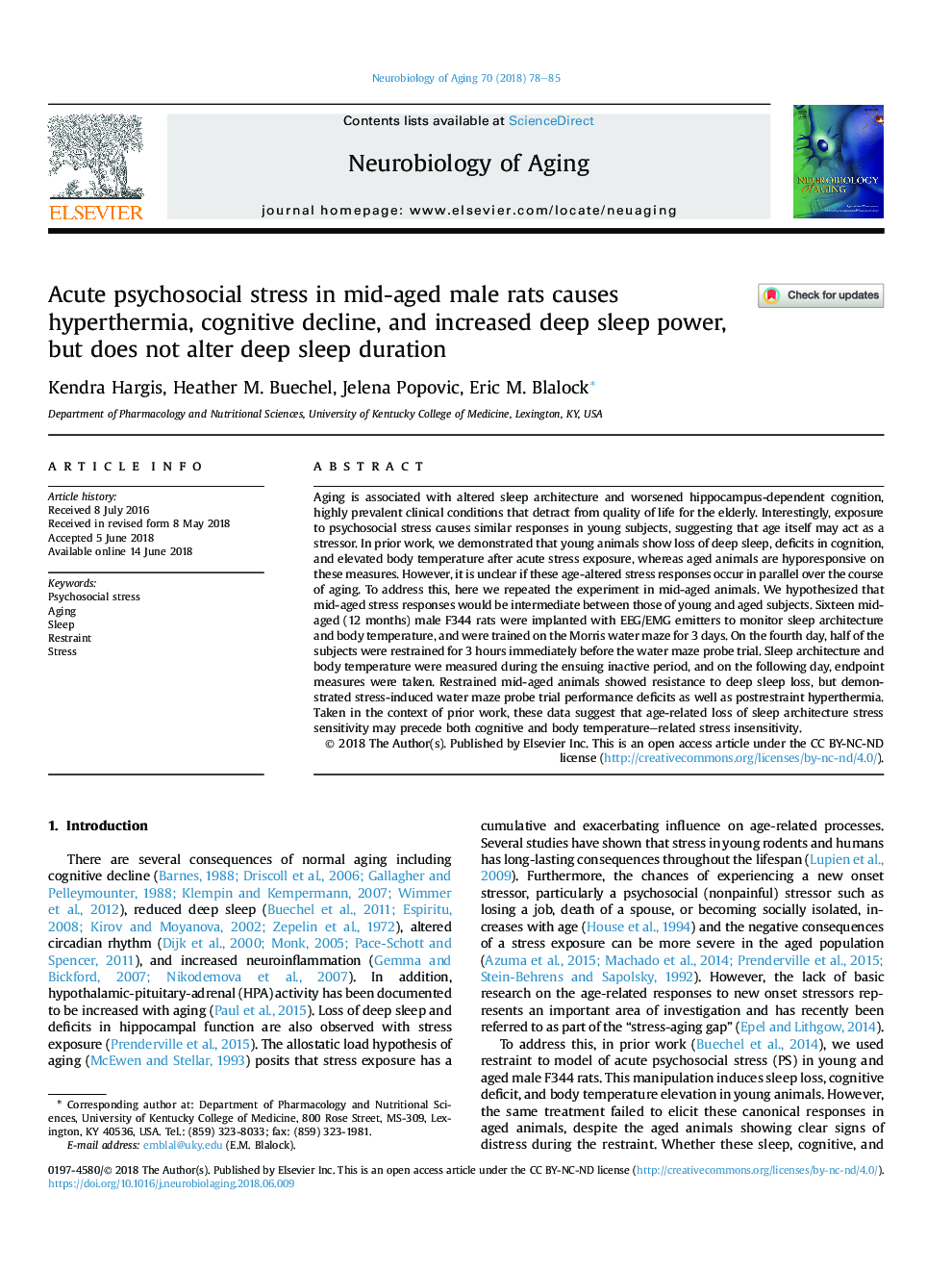 Acute psychosocial stress in mid-aged male rats causes hyperthermia, cognitive decline, and increased deep sleep power, but does not alter deep sleep duration