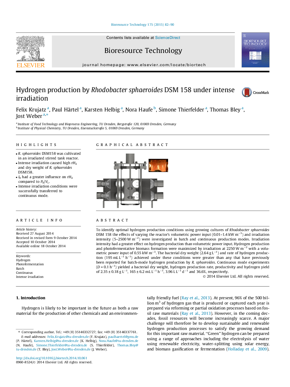 Hydrogen production by Rhodobacter sphaeroides DSM 158 under intense irradiation