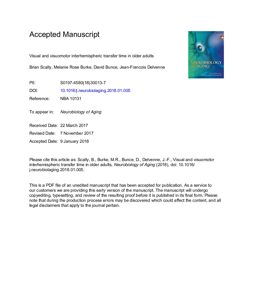 Visual and visuomotor interhemispheric transfer time in older adults