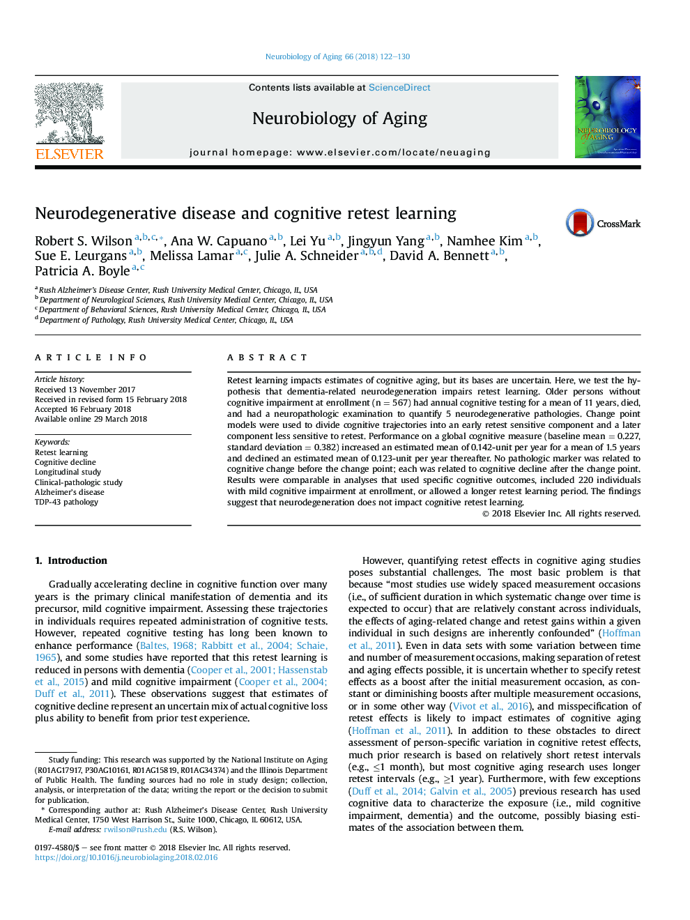 Neurodegenerative disease and cognitive retest learning