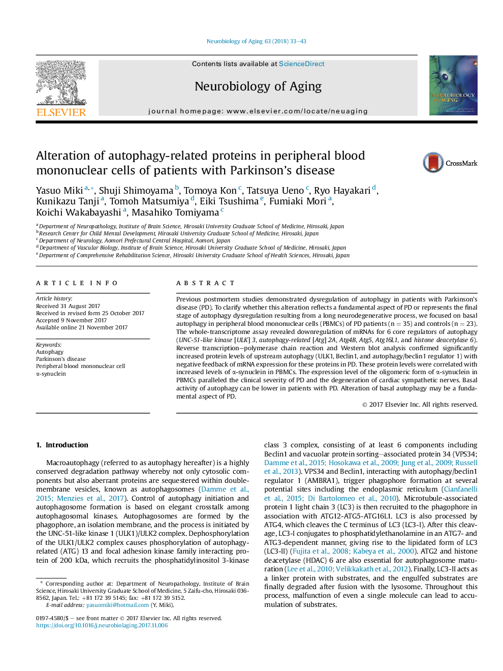 Alteration of autophagy-related proteins in peripheral blood mononuclear cells of patients with Parkinson's disease