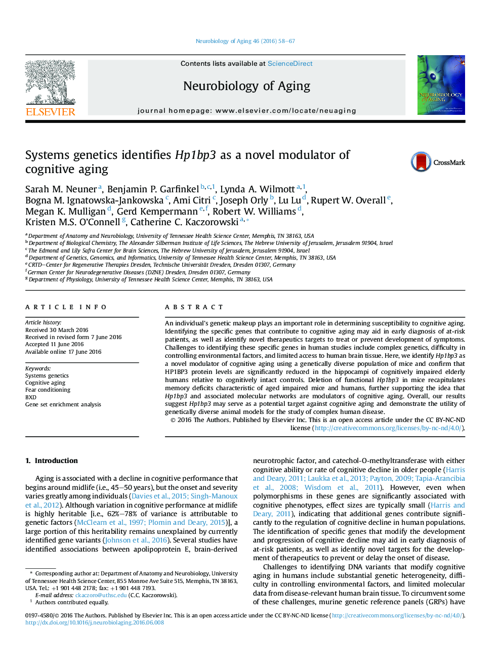 Systems genetics identifies Hp1bp3 as a novel modulator of cognitive aging