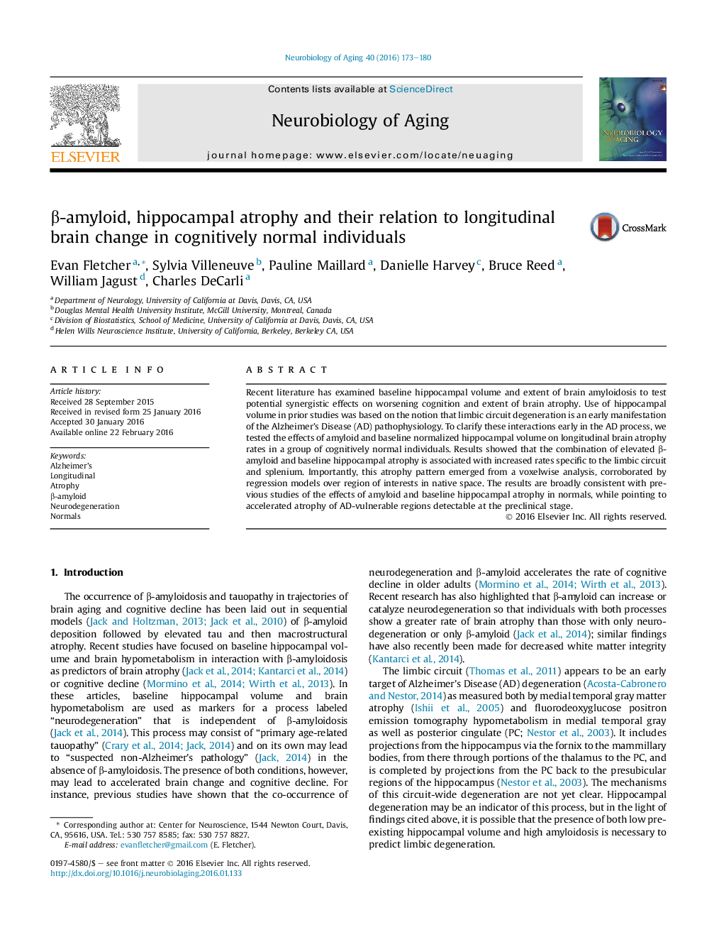 Î²-amyloid, hippocampal atrophy and their relation to longitudinal brain change in cognitively normal individuals