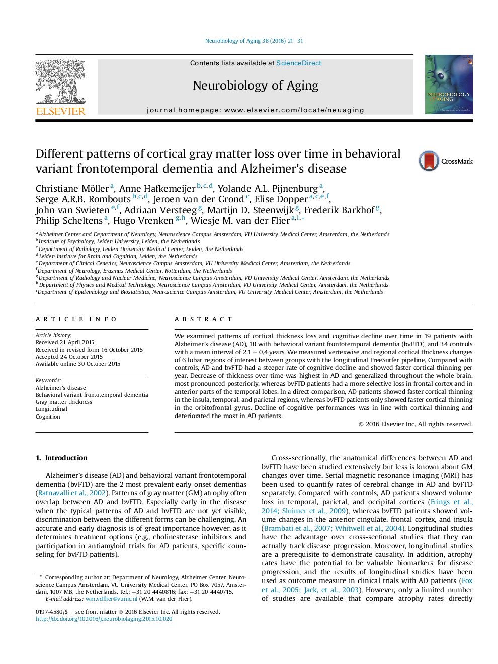 الگوهای مختلف از دست دادن ماده خاکستری قهوه ای در طول زمان در انواع مختلف رفتاری، زوال دور شکم و آلزایمر 