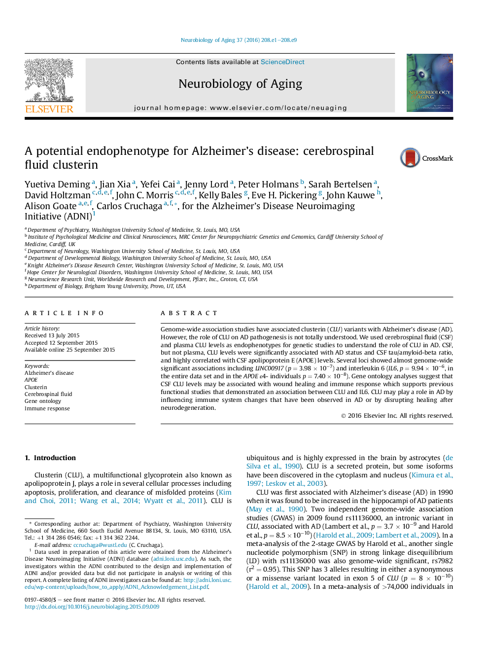 A potential endophenotype for Alzheimer's disease: cerebrospinal fluid clusterin