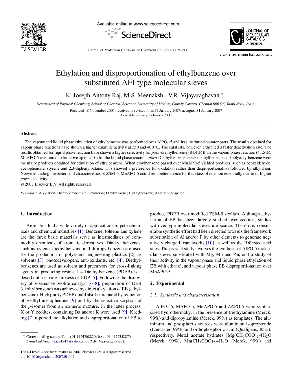 Ethylation and disproportionation of ethylbenzene over substituted AFI type molecular sieves