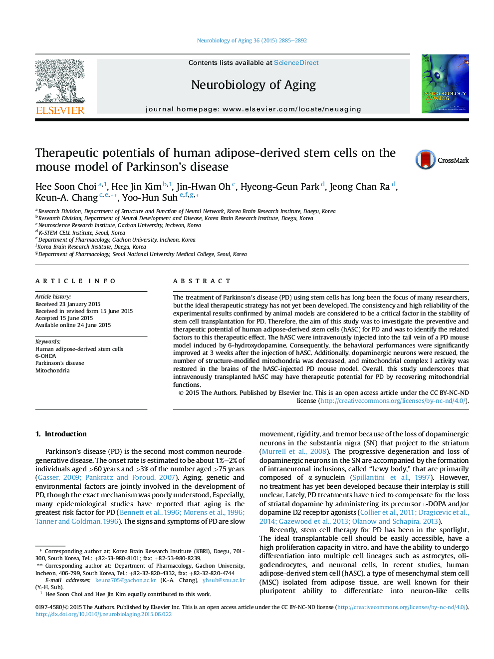 Therapeutic potentials of human adipose-derived stem cells on the mouse model of Parkinson's disease