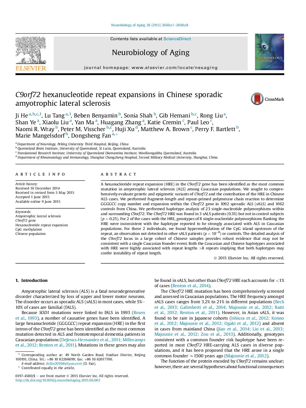 C9orf72 hexanucleotide repeat expansions in Chinese sporadic amyotrophic lateral sclerosis