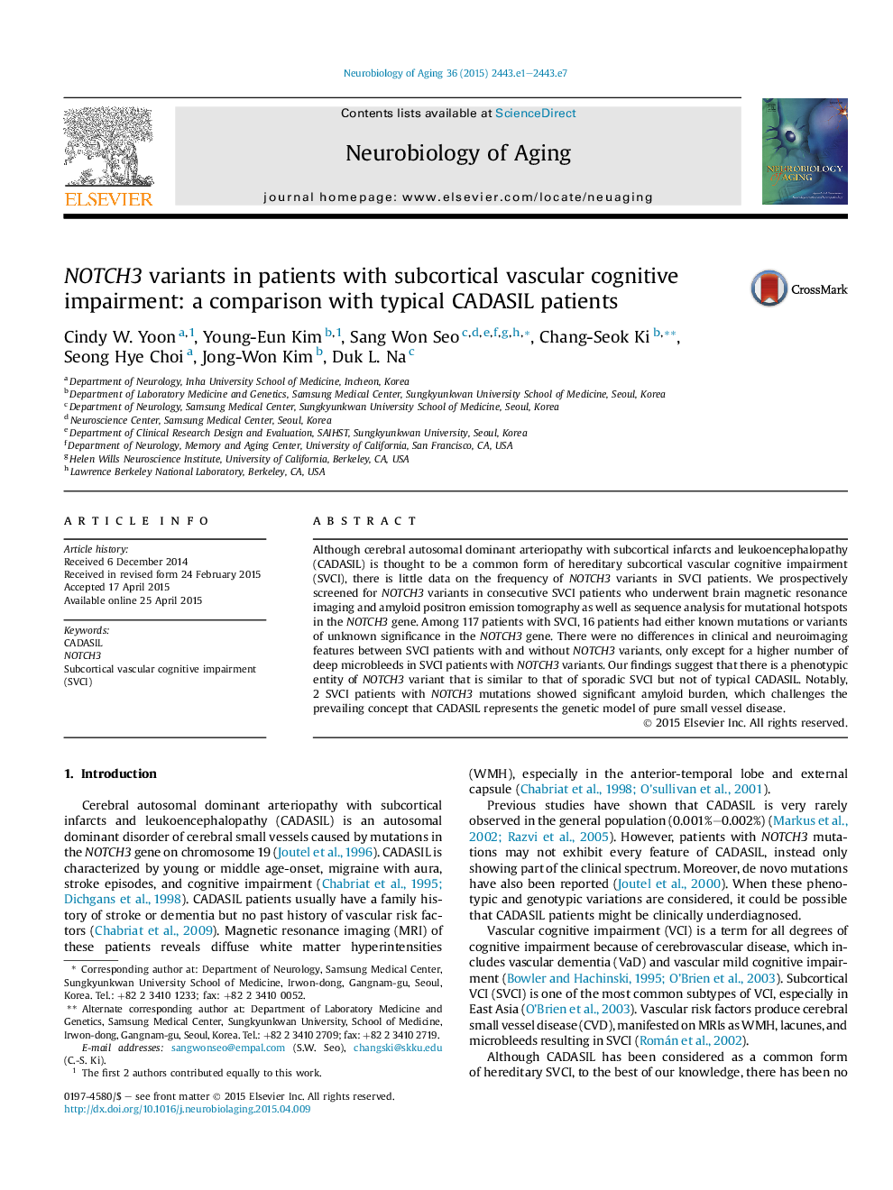 NOTCH3 variants in patients with subcortical vascular cognitive impairment: a comparison with typical CADASIL patients